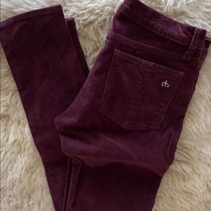 Rag & Bone Sknny Low Ride Corduroy Burgundy Pants